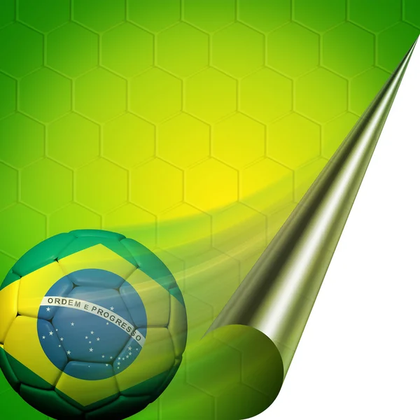 Soccer ball with Brazilian flag on color background — Stock Photo, Image