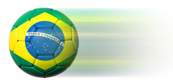 Pallone da calcio con bandiera brasiliana in movimento isolato — Foto Stock