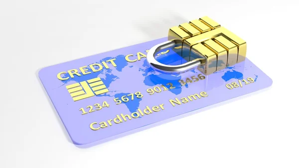 Tarjeta de crédito con candado aislado sobre fondo blanco — Foto de Stock