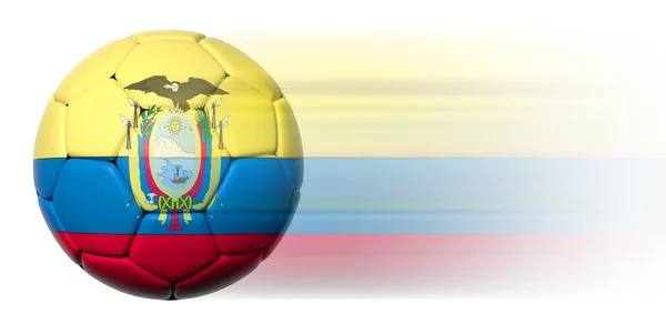 Piłka z flaga Ekwadoru w ruchu na białym tle — Zdjęcie stockowe