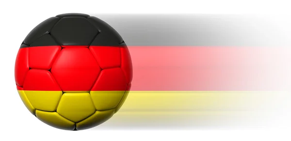 Fotbalový míč s německou vlajkou v pohybu, samostatný — Stock fotografie