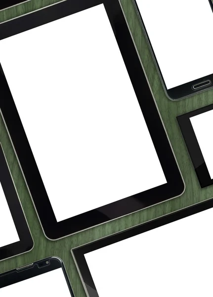Aantal lege sjablonen digitale apparaten op houten tafelblad — Stockfoto