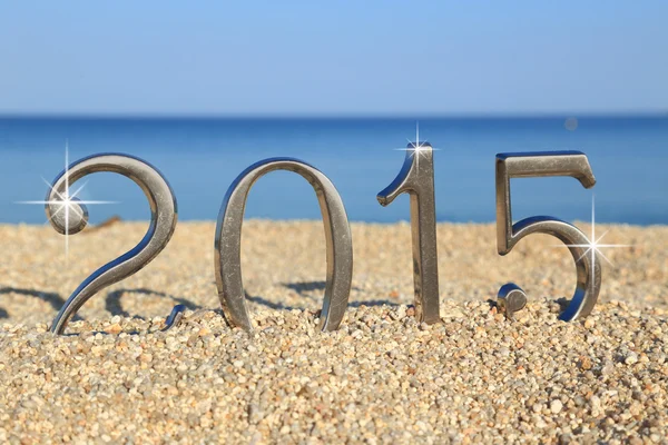Year 2015 number on the beach Stock Picture