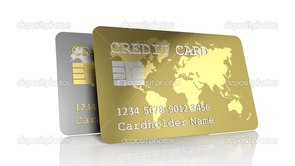 Two silver and gold credit cards isolated on white 
