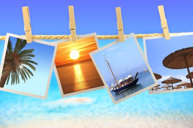 denizin önünde bir iple asılı tatil resimleri