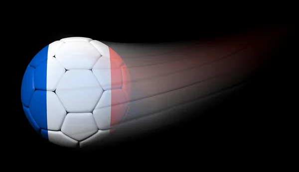 Soccer ball with French flag in motion on black — Stock Photo, Image