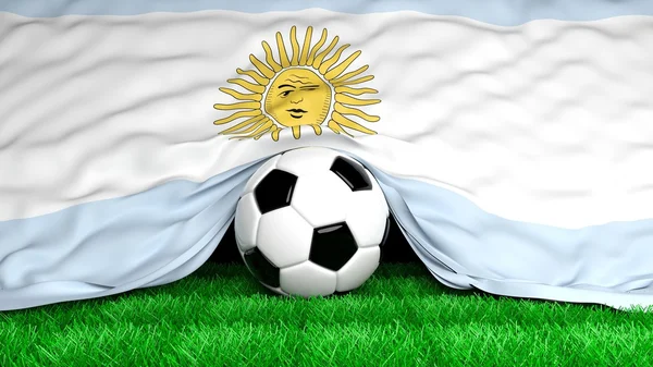 Ballon de football avec drapeau argentin sur terrain de football gros plan — Photo