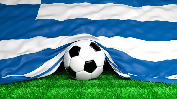 Soccer ball with Greek flag on football field closeup — Stock Photo, Image