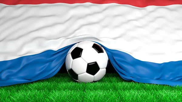 Soccer ball with Dutch flag on football field closeup — Stock Photo, Image