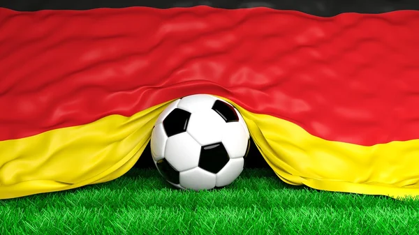 Soccer ball with German flag on football field closeup — Stock Photo, Image