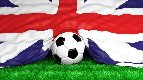 Soccer ball with British flag on football field closeup — Stock Photo, Image