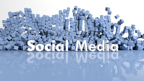 Absztrakt háttér kék kockák és a szociális média, szövege — Stock Fotó