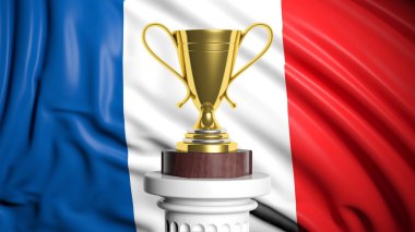 Altın Kupa ile Fransız bayrağı arka planda 