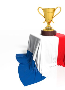 Fransız bayrağının üzerine beyaz izole ile Altın Kupa