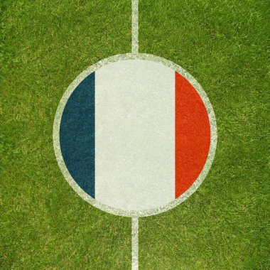 Futbol alanında Merkezi closeup ile Fransız bayrağı daire 