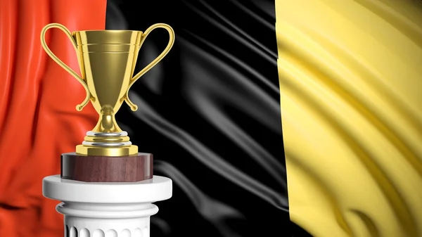 Goldene Trophäe mit belgischer Flagge im Hintergrund — Stockfoto