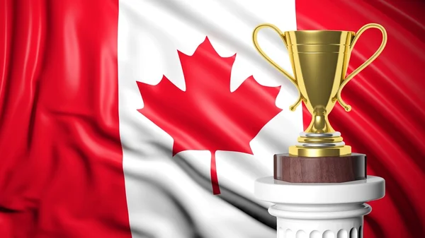 Złote trofeum z kanadyjską flagę w tle — Zdjęcie stockowe