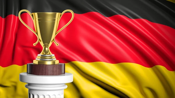 Trophée d'or avec drapeau allemand en arrière-plan — Photo