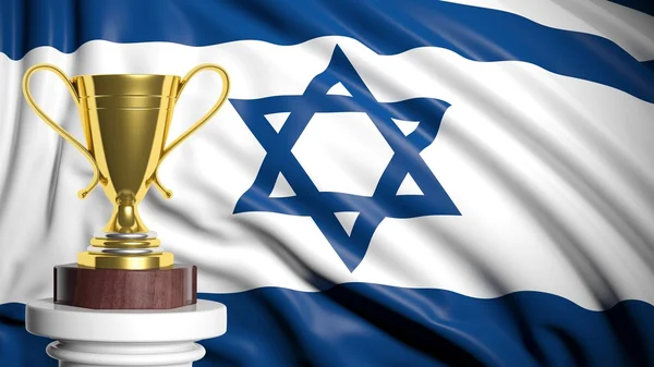 Golden trophy with Israeli flag in background — Stock Photo, Image