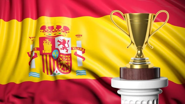 Trophée d'or avec drapeau espagnol en arrière-plan — Photo