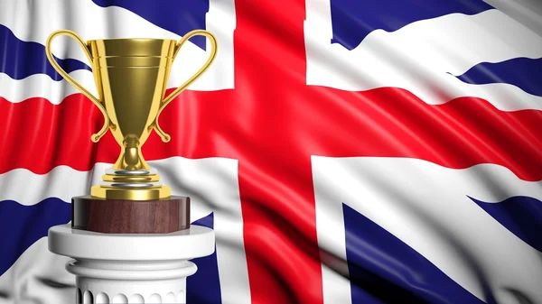 Gouden trofee met Britse vlag op achtergrond — Stockfoto