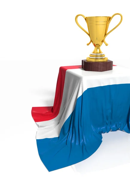 Złote trofeum z holenderską banderą na białym tle — Zdjęcie stockowe