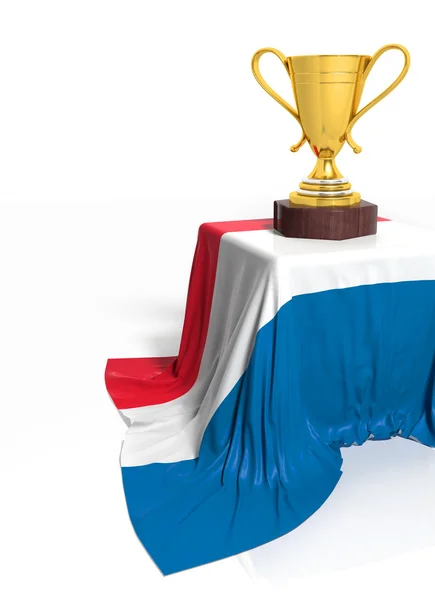 Goldene Trophäe mit holländischer Flagge auf weißem Grund — Stockfoto