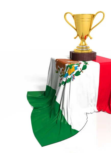 Trofeo dorado con bandera mexicana aislada en blanco —  Fotos de Stock