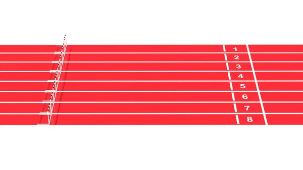 Fila de obstáculos blancos y negros en pista de atletismo —  Fotos de Stock