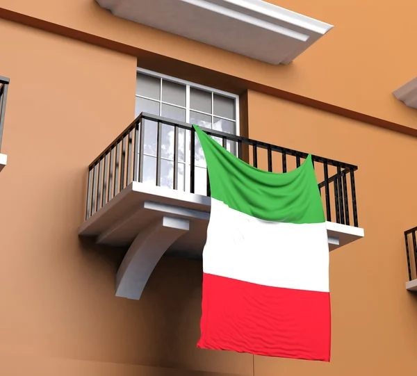 Балкон с итальянским флагом — стоковое фото