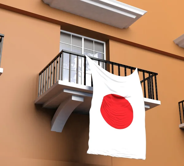 Balkon met Japanse vlag — Stockfoto