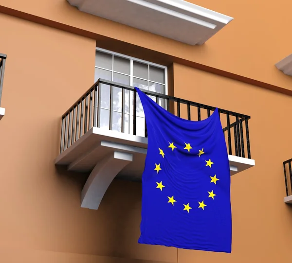 Balkong med Europeiska unionens flagga — Stockfoto