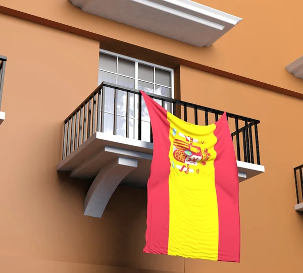 Balcony with Spanish flag — Stock Photo, Image