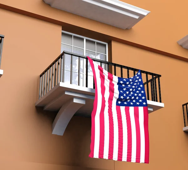 Varanda com bandeira americana — Fotografia de Stock