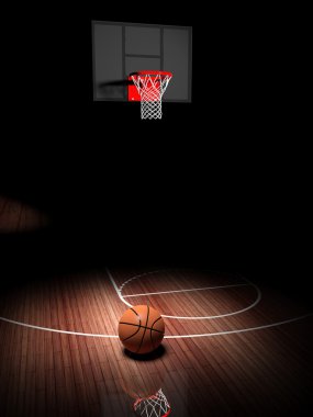 Mahkeme ahşap yerde topu ile Basketbol çember 