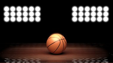Top ve siyah arka aydınlatma ile basketbol mahkeme zemin 