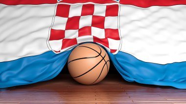 basketbol topu ile parke zemin üzerinde Hırvatistan bayrağı