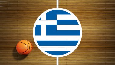 Basketbol mahkeme parke zemin Merkezi ile Yunanistan bayrağı
