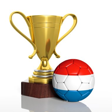 Altın Kupa ve izole Hollanda bayrağı ile Top