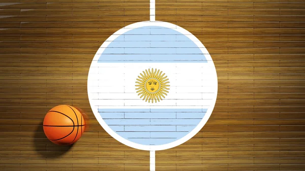 Terrain de basket parquet centre avec drapeau de l'Argentine — Photo