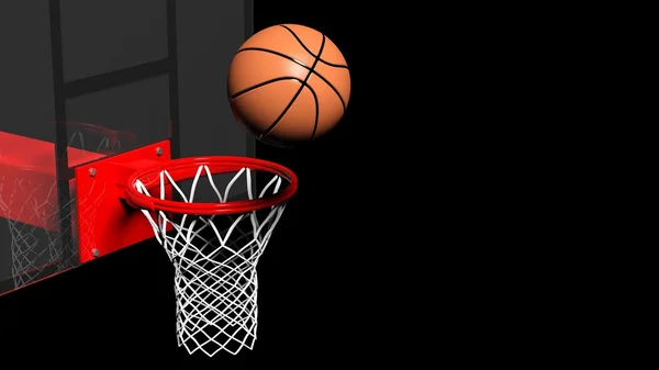 Basketball hoop with ball isolated on black background — Stock Photo, Image