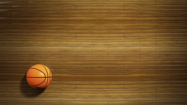Basket lapangan lantai parket dengan bola klasik — Stok Foto