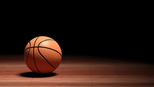 Terrain de basket-ball avec balle isolée sur noir et espace de copie — Photo