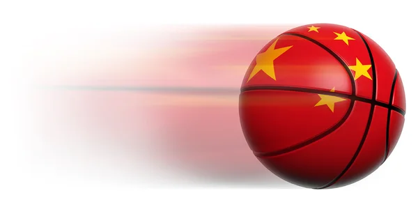 Piłkę do koszykówki z flaga Chin w ruchu na białym tle — Zdjęcie stockowe