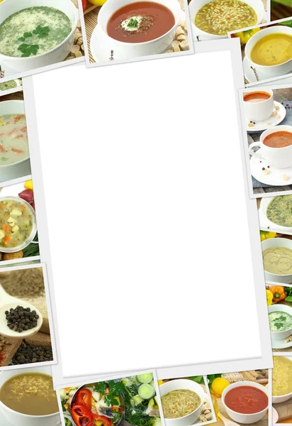 Photos collection of different types of soup with copy space — Stock Photo, Image