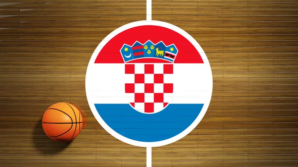 Pista de baloncesto parquet piso centro con bandera de Croacia —  Fotos de Stock