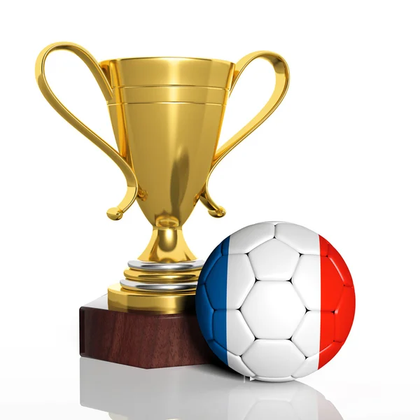 Golden trophy and ball with flag of France isolated — Stock Photo, Image