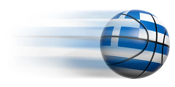 Balle de basket avec drapeau de la Grèce en mouvement isolé — Photo