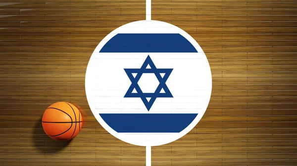 Basket domstolen parkett golvet center med flagga israel — Stockfoto
