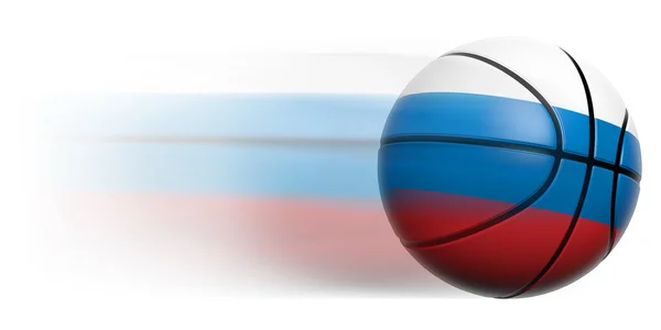 Basketbalový míč s vlajka Ruska v pohybu, samostatný — Stock fotografie